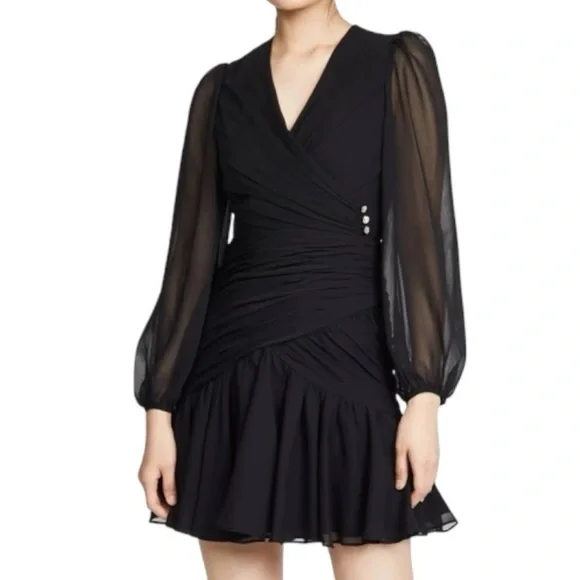 Jill Stuart Shirred Blouson Sleeve Faux Wrap Formal Cocktail Dress -Red - Size 2 - Picture 6 of 11